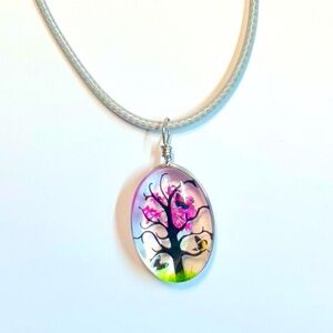 Handmade Lace Dried Flowers Oval Pendant Necklace #17